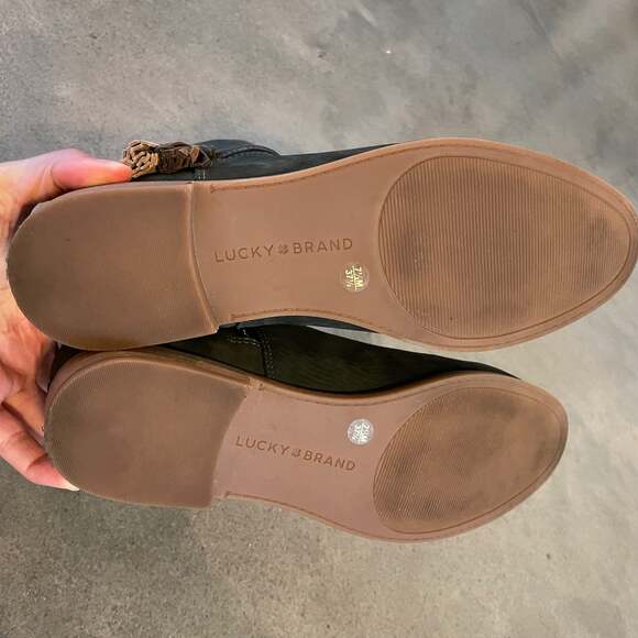 Lucky Brand Gloriana Leather suede Flat Low Tassel Ankle Bootie Dark Green 7.5 - Picture 8 of 11